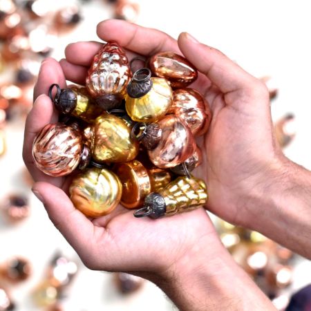 Rose Gold and Gold Christmas Ornaments - Vintage Golden Christmas Tree Ornaments-Pack of 25